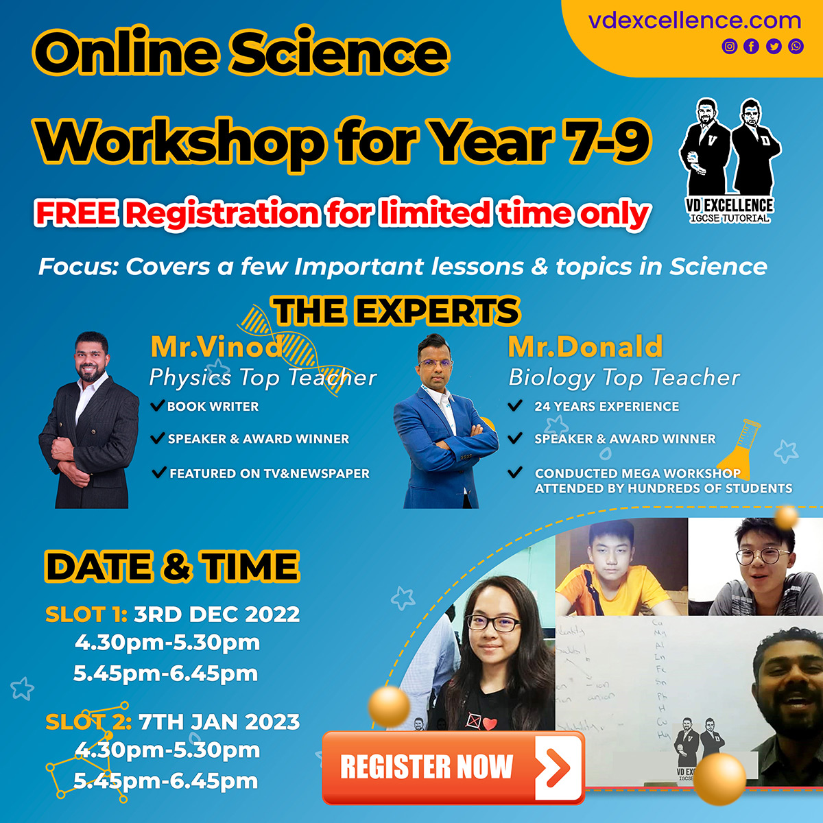 FREE ONLINE SCIENCE WORKSHOP FOR YEAR 7-9